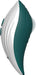 Curved palm-sized vibrator in white and teal silicone with two control buttons and ergonomic design.