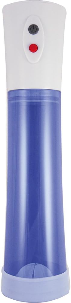 Blue and white Commander XL electric pump with power and control buttons on the top section.