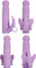 Purple silicone vibrator with textured shaft and detachable butterfly-shaped clitoral stimulator shown from multiple angles.