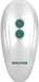 White oval-shaped palm vibrator with two teal control buttons and Evolved logo on the front.