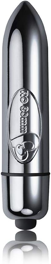 Sleek silver bullet-shaped micro vibrator with smooth finish and discreet button at the base for targeted stimulation.