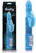 Blue Firefly Lola thrusting rabbit vibrator with glow-in-the-dark feature and control panel, shown with packaging.