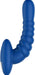 Blue ribbed silicone vibrating prostate massager with ergonomic curved design and flat base.
