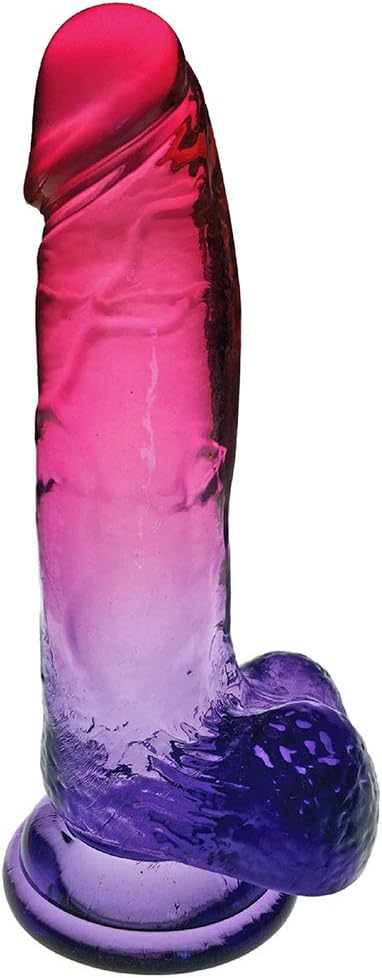 Large translucent gradient toy in pink and plum with realistic texture and suction base for hands-free use.