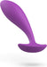 Purple silicone prostate massager with tapered head and flared base for comfortable, secure wear.