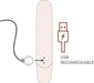 Diagram of Chaiamo Burgundy vibrator showing USB magnetic charging connection point and cable.