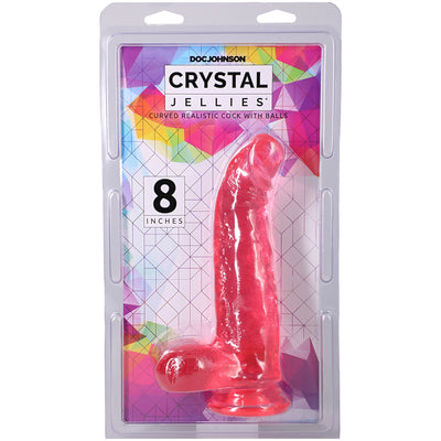 Crystal Jellies Curved Realistic Cock With Balls 8 Inch Pink