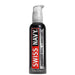 Bottle of Swiss Navy premium silicone anal lubricant with pump dispenser, 8 oz size, black and red label design.