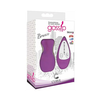 Purple Gossip Bounce 4 Speed Silicone Egg Vibe with wired remote control in branded packaging.