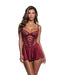 Lace & Satin Babydoll w/Crisscross Detail - Wine SM
