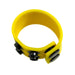 Yellow silicone ball strap with black snap closures for adjustable sizing and comfort.