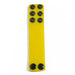 Yellow silicone ball strap stretcher with multiple black snap fasteners for adjustable sizing.