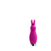 Compact pink bunny-shaped mini vibrator with smooth silicone body and silver base on white background.