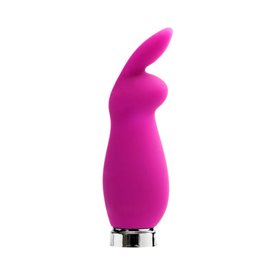 VeDO Crazzy Bunny rechargeable mini vibrator in bright pink with smooth silicone and silver base detail.