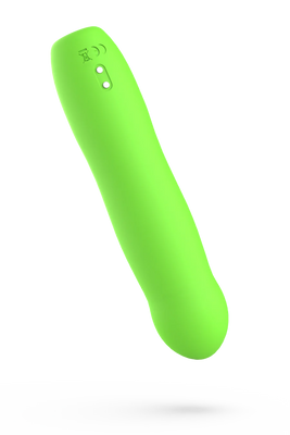 B Swish Bdesired Infinite Deluxe rechargeable silicone massager in vibrant paradise green with smooth curved design.