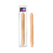 Beige double-ended dildo shown in packaging and separately, 18 inches total length with realistic texture.