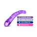 Purple textured flexible dildo with product benefits including body safe, fragrance free, latex and phthalate free, and soft realistic feel.