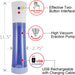 Blue Commander XL electric pump with two-button control, USB rechargeable, and high vacuum suction, measuring 11.5 by 2.75 inches.
