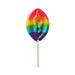 Rainbow-colored lollipop shaped with a playful, detailed design on a white stick.