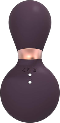 Purple ergonomic clitoral vibrator with rose gold accent and smooth silicone finish.