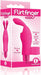 Pink silicone Flirt Finger Bunny finger vibrator with waterproof and one-touch control features in branded packaging.