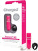 Charged Vooom remote control bullet vibrator with USB charging cable and silicone remote control ring in pink and black.