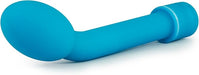 Blue G Slim Petite vibrator with curved bulbous head and satin finish for targeted stimulation.
