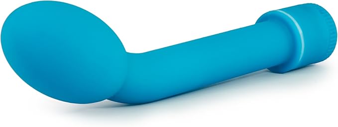 Blue G Slim Petite vibrator with curved bulbous head and satin finish for targeted stimulation.
