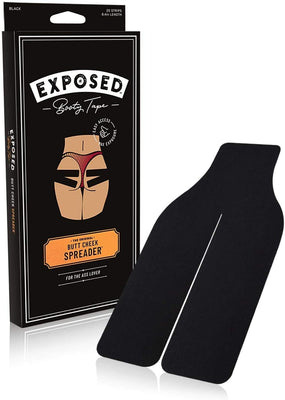 Black Exposed Booty Tape with packaging showing application illustration for butt cheek spreading.