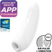 White Satisfyer Curvy 1+ with ergonomic shape, app control, and dual air pulse and vibration functions.