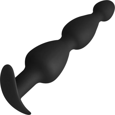 Black silicone FORTO F-52 cone-shaped anal beads with flared base for safe, comfortable wear.