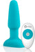 Teal silicone B-Vibe Rimming Plug 2 with wireless white and teal remote control on white background.