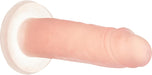 Peach-colored silicone dildo with suction base, 5.5 inches long, designed for versatile use and easy cleaning.