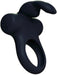 Black silicone rechargeable vibrating ring with bunny ear stimulator and control buttons.