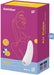 Packaging of Satisfyer Curvy 1+ white air pulse stimulator with Bluetooth and app control, purple and blue box design.