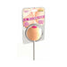 Strawberry flavored novelty lollipop shaped like a breast with pink nipple detail in clear packaging.