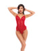 Dotted Lace & Mesh Teddy w/Lace Up Back & Open Crotch - Red L/XL