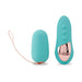 Turquoise Nu Sensuelle remote control petite egg with matching remote featuring rose gold accents on a white background.