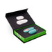 Nu Sensuelle Remote Control Petite Egg in teal with rose gold accents displayed in open black and green box.
