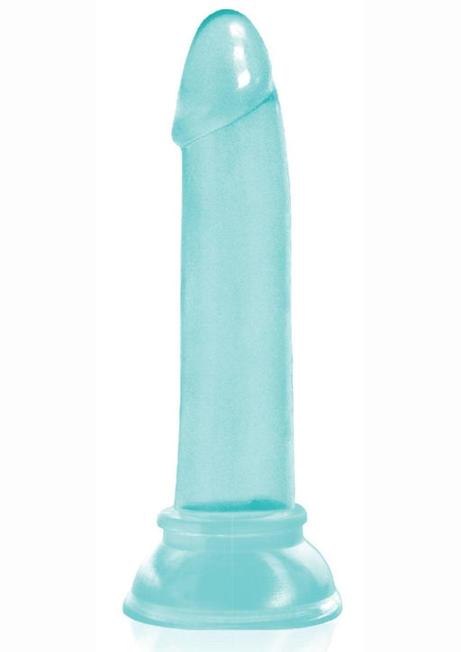Translucent light blue 7-inch jelly TPR dong with a strong suction cup base for hands-free use.