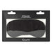 Black soft polyester eye mask in clear packaging labeled for sensual use, designed for comfort and sensory play.