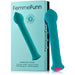 Teal textured silicone Femme Funn Diamond Wand with curved tip, shown next to matching product box.
