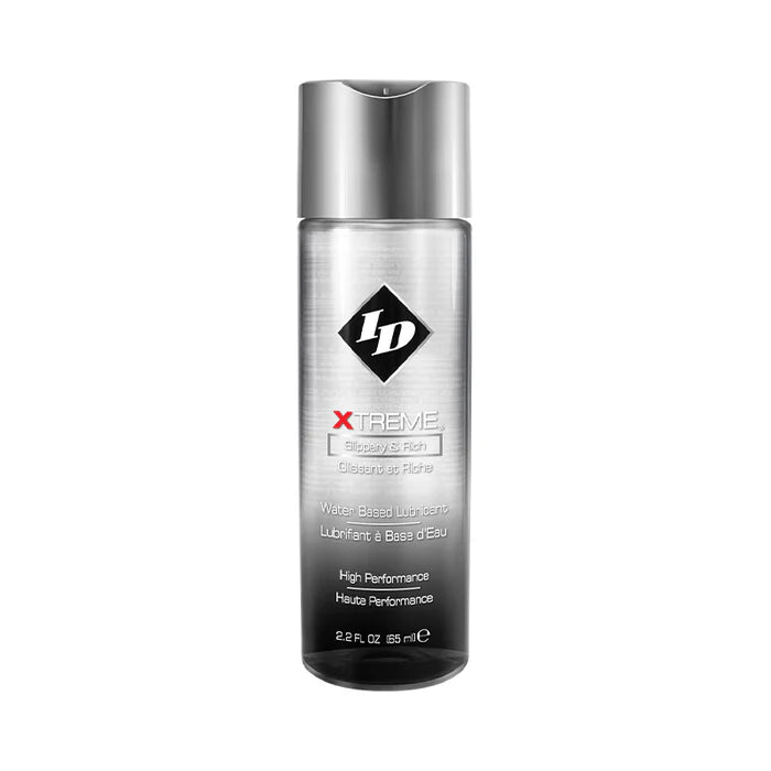 ID Xtreme Disc Cap Bottle water-based personal lubricant in sleek silver and black packaging, 2.2 fl oz size
