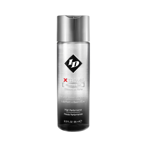 ID Xtreme Disc Cap Bottle water-based personal lubricant in sleek silver and black packaging, 2.2 fl oz size