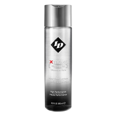 ID Xtreme Disc Cap Bottle, 8.5 fl oz water-based personal lubricant with high performance formula and sleek silver-gray design.