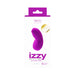 Purple VeDO Izzy rechargeable clitoral vibrator shown on white retail packaging with product details and branding.