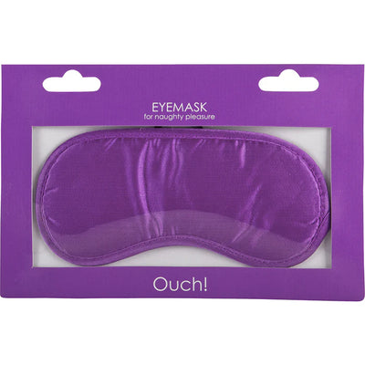 Purple soft polyester eye mask in packaging labeled Ouch! for sensory play and pleasure.