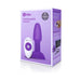 B-Vibe Rimming Petite Plug in purple with white remote control shown on product packaging box