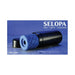 Selopa Hide & Seek Stroker with quilted blue inner sleeve partially extended from sleek black cylindrical case.