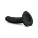 Black satin smooth silicone twist textured dildo with heart-shaped suction cup base, 5-inch length.